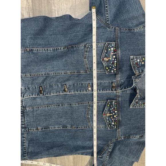 Blue jean jacket Bedazzled Sunburst by Morning Sun denim women's studded Sz L - Picture 13 of 16
